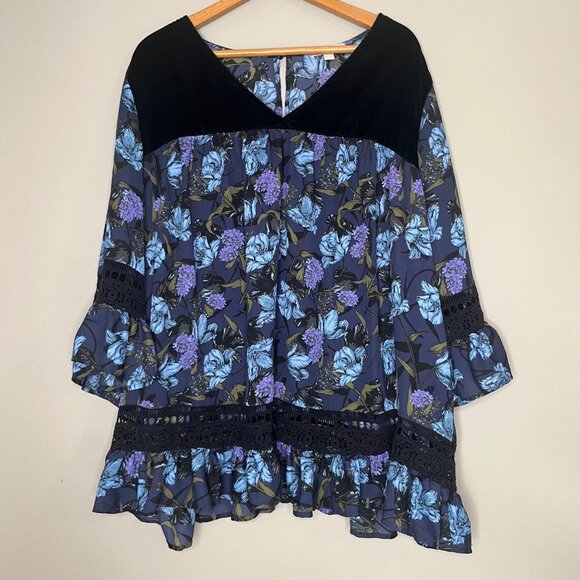 Woman Within Tops - Woman Within Floral Velvet Top Shirt Size 2X‎ Flowy Crochet Boho Lightweight